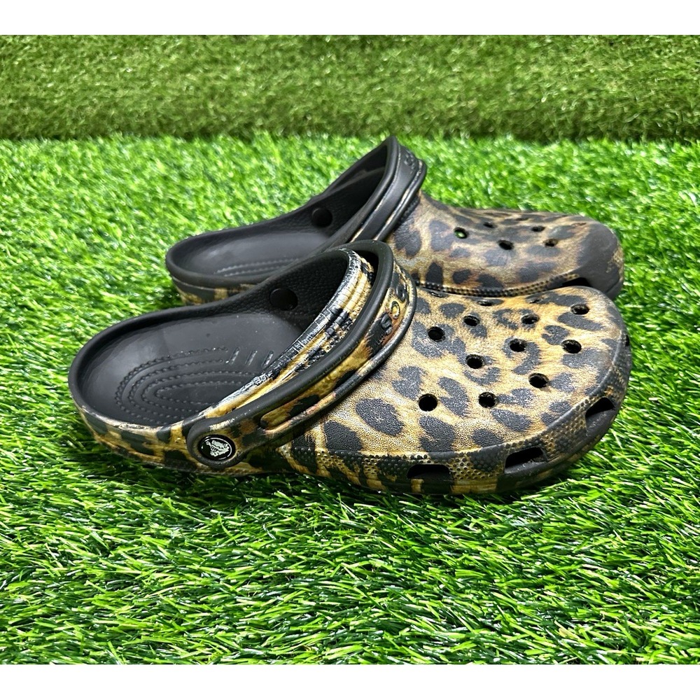 Crocs Classic Clog Leopard Cheetah Print Unisex M9 W11 Brown Black